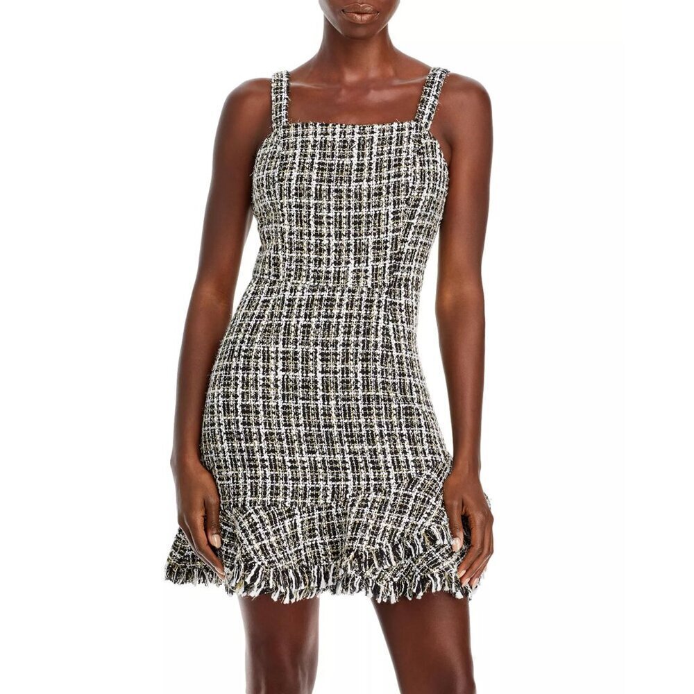 AQUA Metallic Tweed Square Neck Mini Dress Size Medium 41743